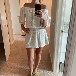 Cream off the shoulder mini dress